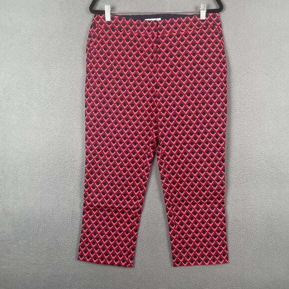 Boden Pants Womens 10R Red Black Geometric Print Stretch Cotton Casual Trousers - Picture 1 of 10